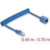 Kabel sieciowy spiralny RJ45 męski na żeński Cat.6 UTP 0,45m do 0,75m niebieski Delock 90364