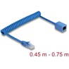 Kabel sieciowy spiralny RJ45 męski na żeński Cat.6 UTP 0,45m do 0,75m niebieski Delock 90364