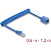 Kabel sieciowy spiralny RJ45 męski na żeński Cat.6 UTP 0,6m do 1,2m niebieski Delock 90365