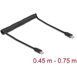 Kabel sieciowy spiralny USB 2.0 Type-C męski na męski 0,45m do 0,75m czarny Delock 90369