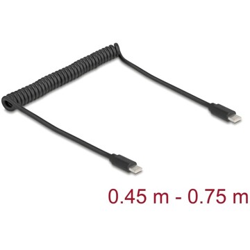 Kabel sieciowy spiralny USB 2.0 Type-C męski na męski 0,45m do 0,75m czarny Delock 90369