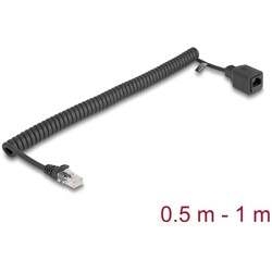 Kabel sieciowy spiralny RJ45 męski na żeński Cat.5e UTP 0,5m do 1m czarny Delock 90668
