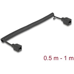 Kabel sieciowy spiralny RJ45 żeński na żeński Cat.5e UTP 0,5m do 1m czarny Delock 90669