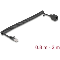 Kabel sieciowy spiralny RJ45 męski na żeński Cat.5e UTP 0,8m do 2m czarny Delock 90670