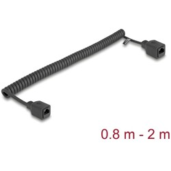 Kabel sieciowy spiralny RJ45 żeński na żeński Cat.5e UTP 0,8m do 2m czarny Delock 90671