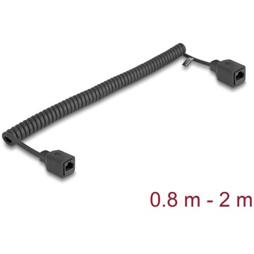 Kabel sieciowy spiralny RJ45 żeński na żeński Cat.5e UTP 0,8m do 2m czarny Delock 90671