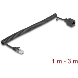 Kabel sieciowy spiralny RJ45 męski na żeński Cat.5e UTP 1m do 3m czarny Delock 90672