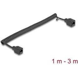 Kabel sieciowy spiralny RJ45 żeński na żeński Cat.5e UTP 1m do 3m czarny Delock 90673