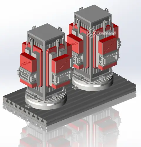 Blok cieplny z aluminium do komputera przemysłowego fanless – model CAD 3D z otworami montażowymi
